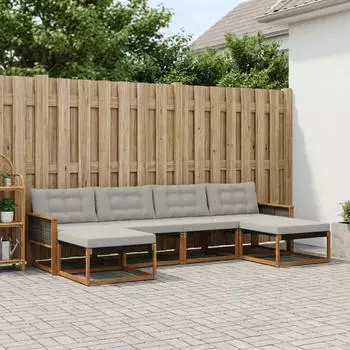 vidaXL Outdoor-Sofagarnitur 6-tlg., natur & hellgrau (3381595)