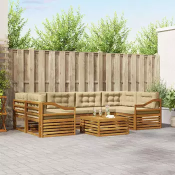vidaXL Outdoor-Sofagarnitur 7-tlg. natur und beige