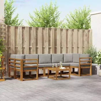 vidaXL Outdoor-Sofagarnitur 8-tlg., natur und hellgrau (3366134)
