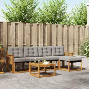 vidaXL Outdoor-Sofagarnitur 6-tlg., natur und hellgrau (3368590)