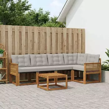 vidaXL Outdoor-Sofagarnitur 6-tlg. natur und hellgrau (3381971)