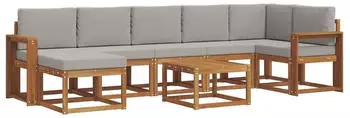 vidaXL Outdoor-Sofagarnitur 8-tlg. natur und hellgrau