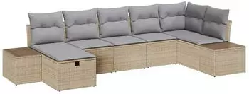 vidaXL Garten-Sofa-Set mit Kissen 7-tlg. beige Poly-Rattan (3359399)