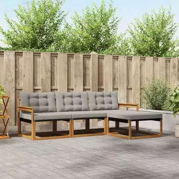 vidaXL Outdoor-Sofagarnitur 4-tlg. nat&uuml;rlich und hellgrau (3369330)