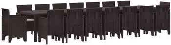 vidaXL Garten-Esszimmergarnitur mit Kissen, 17-teilig, braun, Poly-Rattan (3378658)