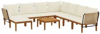 vidaXL Gartenlounge-Set 9-tlg. massives Akazienholz & Naturseil