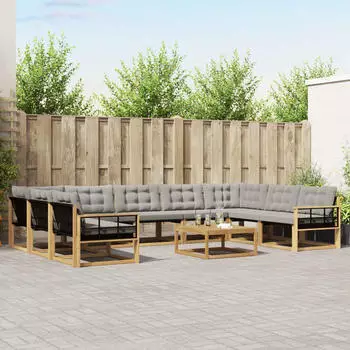 vidaXL Outdoor-Sofagarnitur 10-tlg. wei&szlig; und hellgrau (3389097)