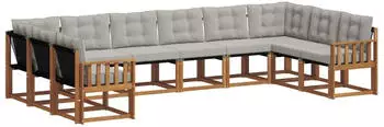 vidaXL Outdoor-Sofagarnitur mit Kissen, 10-tlg., natur und hellgrau (3369094)