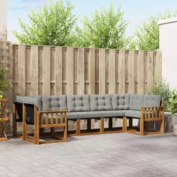 vidaXL Outdoor-Sofagarnitur 7-tlg., natur und hellgrau (3369022)
