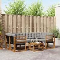 vidaXL Outdoor-Sofagarnitur 7 stk. 6-Sitzer Natur und Hellgrau