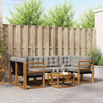vidaXL Garten-Sofagarnitur 7-tlg., natur/hellgrau (3368438)
