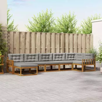 vidaXL Outdoor-Sofagarnitur 7-tlg., natur und hellgrau (3367889)