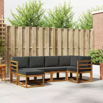 vidaXL Outdoor-Sofagarnitur 6-tlg., natur/anthrazit (3366625)