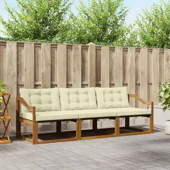 vidaXL Outdoor-Sofagarnitur 3-tlg., natur und creme