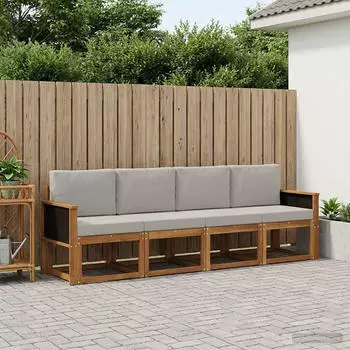 vidaXL Outdoor-Sofagarnitur 4-tlg. natur und hellgrau (3384962)