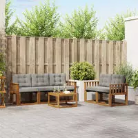 vidaXL Outdoor-Sofagarnitur mit Kissen 6 pcs Nat&uuml;rlich und Hellgrau