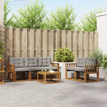 vidaXL Outdoor-Sofagarnitur 6-tlg. natur und hellgrau (3368398)