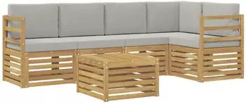 vidaXL Outdoor-Sofagarnitur 6-tlg. 5-Sitzer, Polyester, wei&szlig;/hellgrau (3391856)