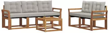 vidaXL Outdoor-Sofagarnitur 6-tlg. natur und hellgrau (3368402)