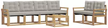 vidaXL Outdoor-Sofagarnitur 7-tlg. 6-Sitzer, wei&szlig;/hellgrau (3389237)