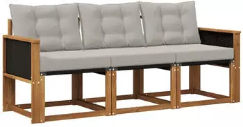 vidaXL Outdoor-Sofagarnitur 3-tlg. natur und hellgrau (3381735)