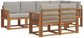 vidaXL Outdoor-Sofagarnitur 7-tlg., natur/hellgrau (3366529)