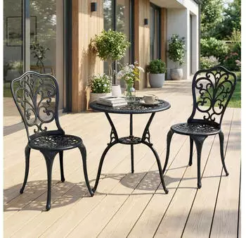 Costway Bistroset 3-tlg. Aluminiumguss, schwarz (ZB34076NW)