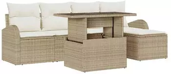 vidaXL Garten-Sofa-Set 6-teilig, beige Poly Rattan