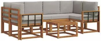 vidaXL Outdoor-Sofagarnitur 7-tlg. natur und hellgrau (3366089)