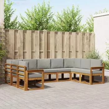 vidaXL Outdoor-Sofagarnitur mit Kissen 9-tlg., natur und hellgrau (3366974)