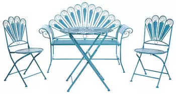 Beliani Pavia Bistro-Set mit Bank, Metall, blau (800001907755)