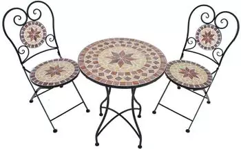 Deluke Robert Balkonmöbel-Set 3-tlg. Mosaik, Eisen, beige (DHA645-01)