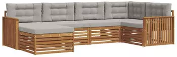 vidaXL Outdoor-Sofagarnitur 6-tlg. natur und hellgrau (3373736)