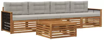 vidaXL Outdoor-Sofagarnitur 5-tlg. natur und hellgrau (3382994)