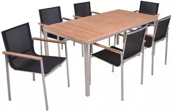Deluke PAUL Garten-Sitzgruppe 7-tlg. Teak/Edelstahl dunkelgrau (DHA104-06)