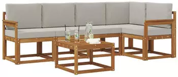 vidaXL Outdoor-Sofagarnitur 6-tlg. natur und hellgrau (3366419)