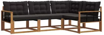 vidaXL Garten-Sofagarnitur 4-tlg. natur und schwarz (3369415)