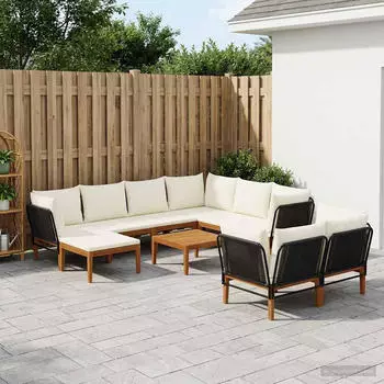 vidaXL St&uuml;hle aus Akazienholz und Seil, 10er-Set (3407722)