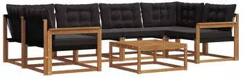 vidaXL Garten-Sofagarnitur 7-tlg., natur und schwarz (3369235)