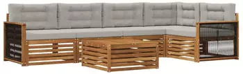 vidaXL Outdoor-Sofagarnitur 6-tlg. natur und hellgrau (3383384)