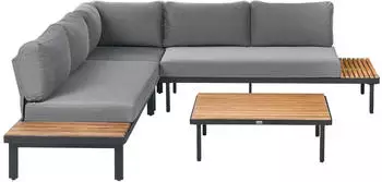 Beliani Fivizzano Ecksofa-Set 5-Sitzer, Akazienholz, Auflagen dunkelgrau