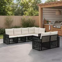 vidaXL Gartensofa-set 7 stk. 7-Sitzer Schwarz und Cremewei&szlig;