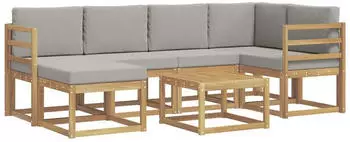 vidaXL Outdoor-Sofagarnitur 7-tlg. 6-Sitzer, wei&szlig; und hellgrau