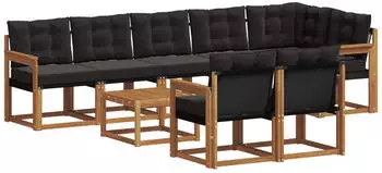 vidaXL Outdoor-Sofagarnitur 9-tlg., natur und schwarz (3368803)