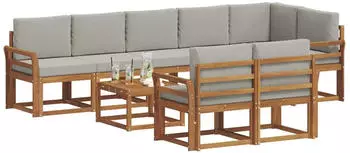 vidaXL Outdoor-Sofagarnitur mit Kissen, 9-tlg., natur und hellgrau (3366604)