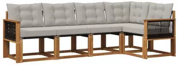vidaXL Outdoor-Sofagarnitur 5-tlg. natur und hellgrau (3381951)