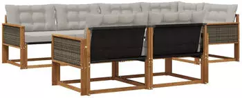 vidaXL Outdoor-Sofagarnitur 7-tlg., natur/hellgrau (3381483)