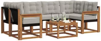 vidaXL Garten-Sofagarnitur 7-tlg., natur/hellgrau (3368442)