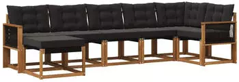 vidaXL Outdoor-Sofagarnitur 7-tlg., natur und schwarz (3382096)