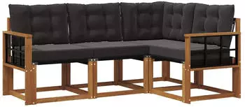 vidaXL Garten-Sofagarnitur 4-tlg. natur und schwarz (3368623)